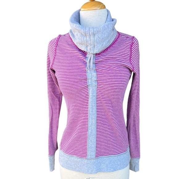 Lululemon In A Cinch Long Sleeve Stripe Funnel Neck Sweatshirt W3L88S Pink Gray - Picture 1 of 10